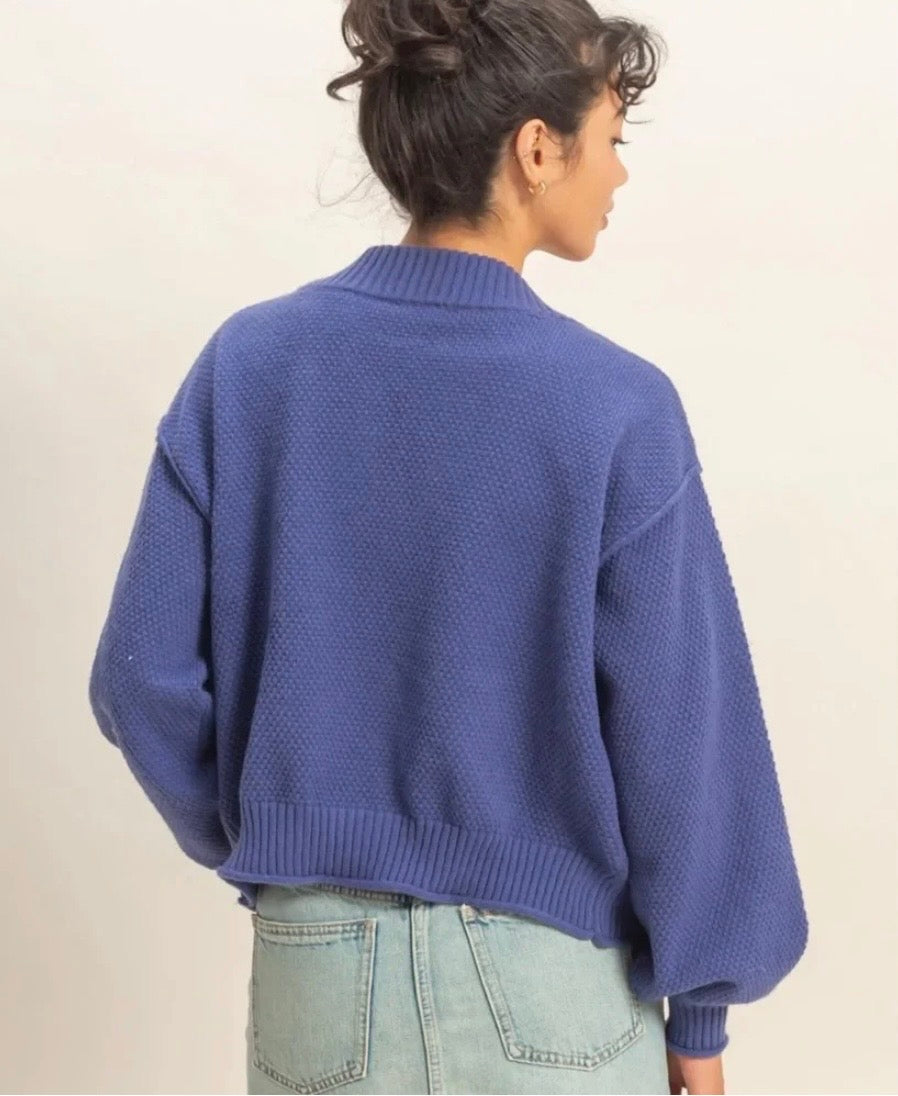 Violet Textured Balloon Sleeve Cardigan