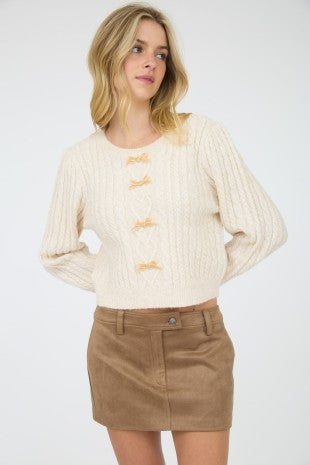 Cozy in Ivory Bow Knit Sweater