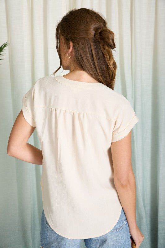 Cuffed Sleeve Button Down Light Weight - khaki