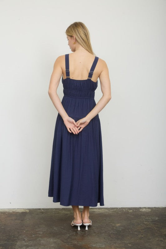 Navy Blue Smocked Tiered Maxi Dress