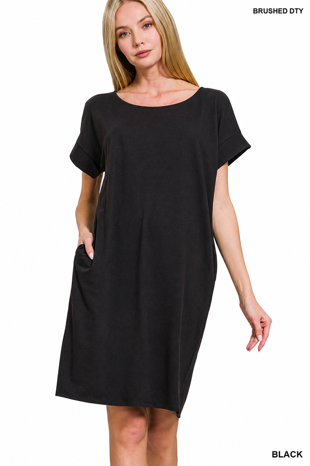 Solid Black Brushed Knit T-Shirt Dress