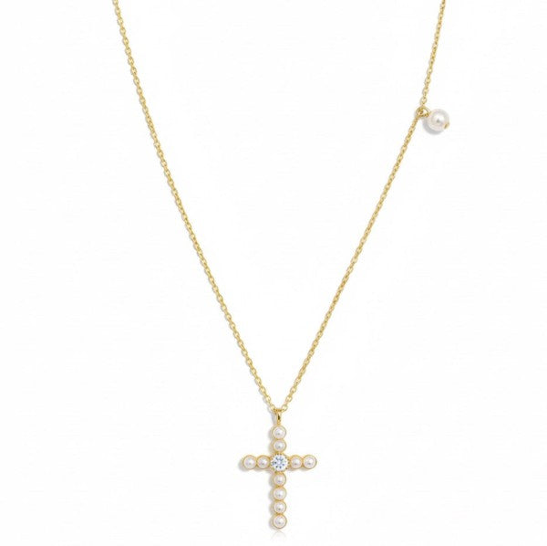 Graceful Radiance Pearl Cross Necklace