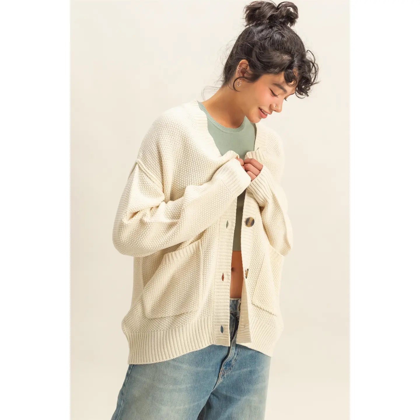 5 Colors! Oversized Button Up Cardigan With Pockets
