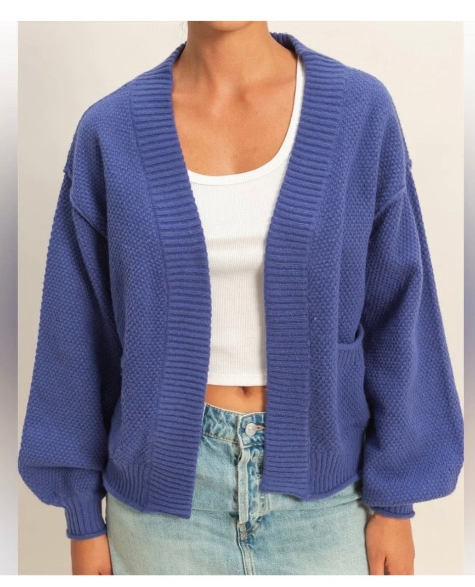 Violet Textured Balloon Sleeve Cardigan