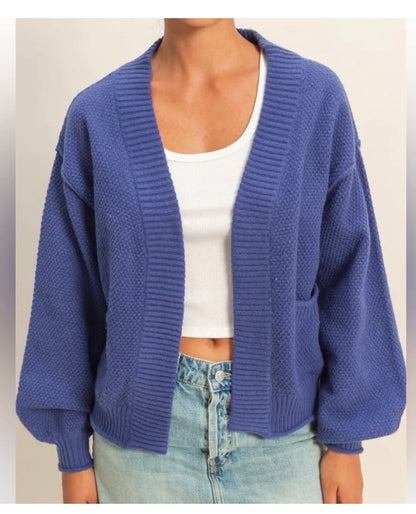 Violet Textured Balloon Sleeve Cardigan