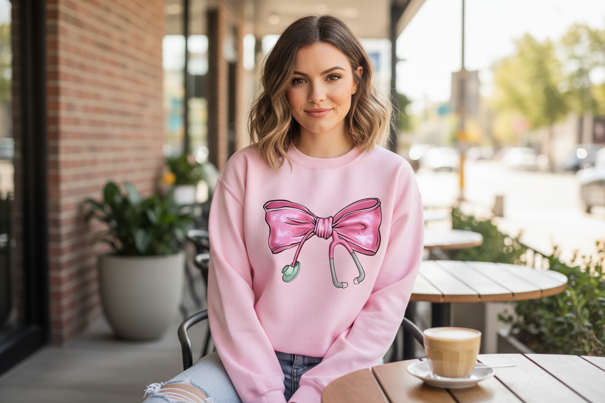 Pink Bow Stethoscope Graphic Tee / Crewneck / Hoodie