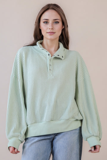 Mint Waffle Knit Snap Pullover