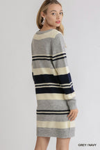 Cozy Striped Sweater Dress - Grey & Navy | Modern Grace Boutique