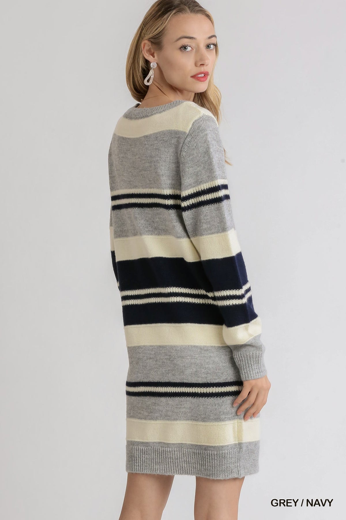 Cozy Striped Sweater Dress - Grey & Navy | Modern Grace Boutique