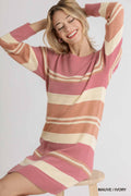 Cozy Striped Sweater Dress - Mauve & Ivory | Modern Grace Boutique