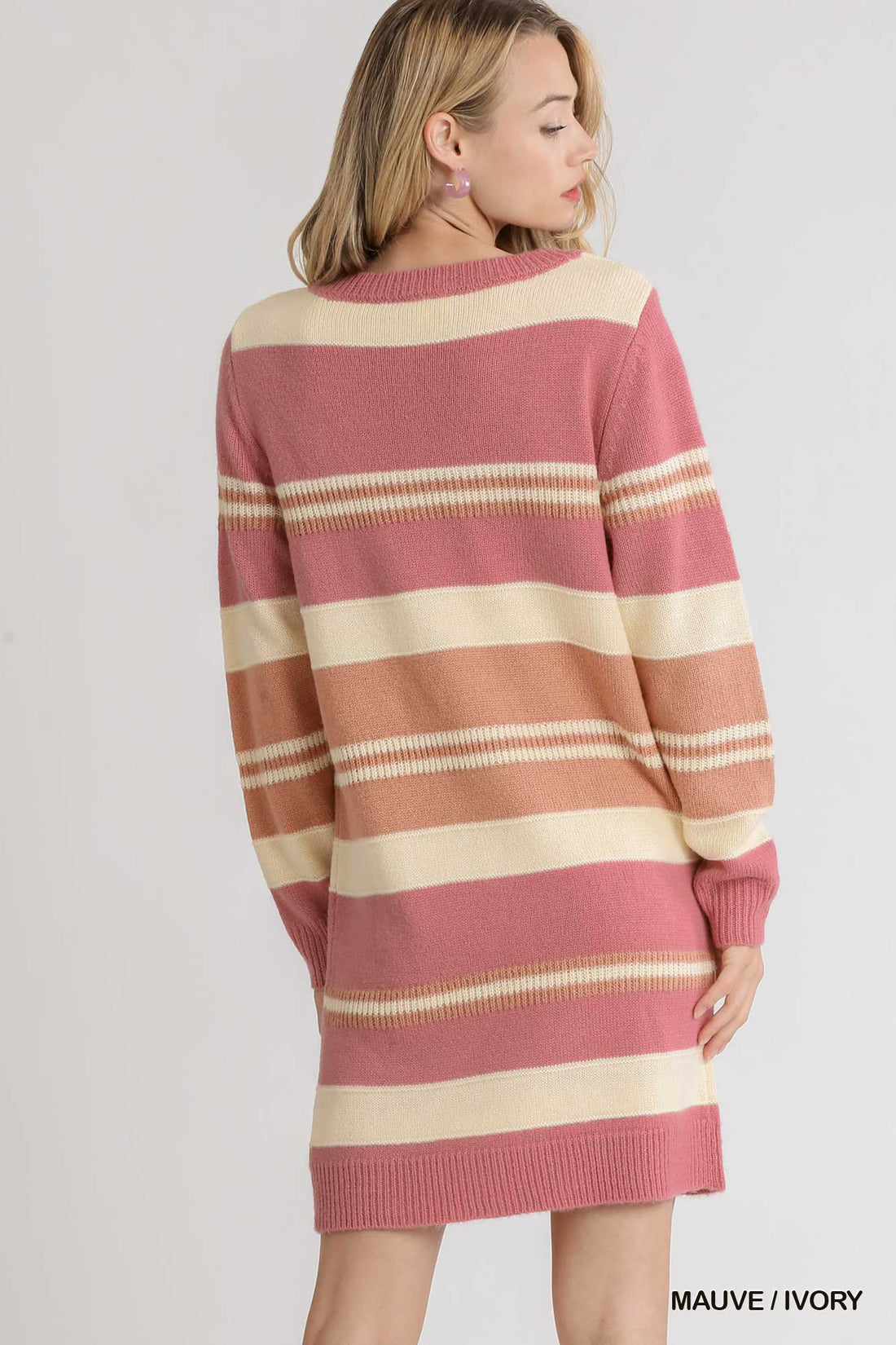 Cozy Striped Sweater Dress – Mauve + Ivory