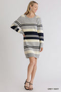 Cozy Striped Sweater Dress - Grey & Navy | Modern Grace Boutique