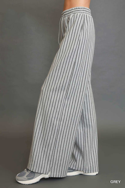 Heather Grey Striped Wide Leg Trousers