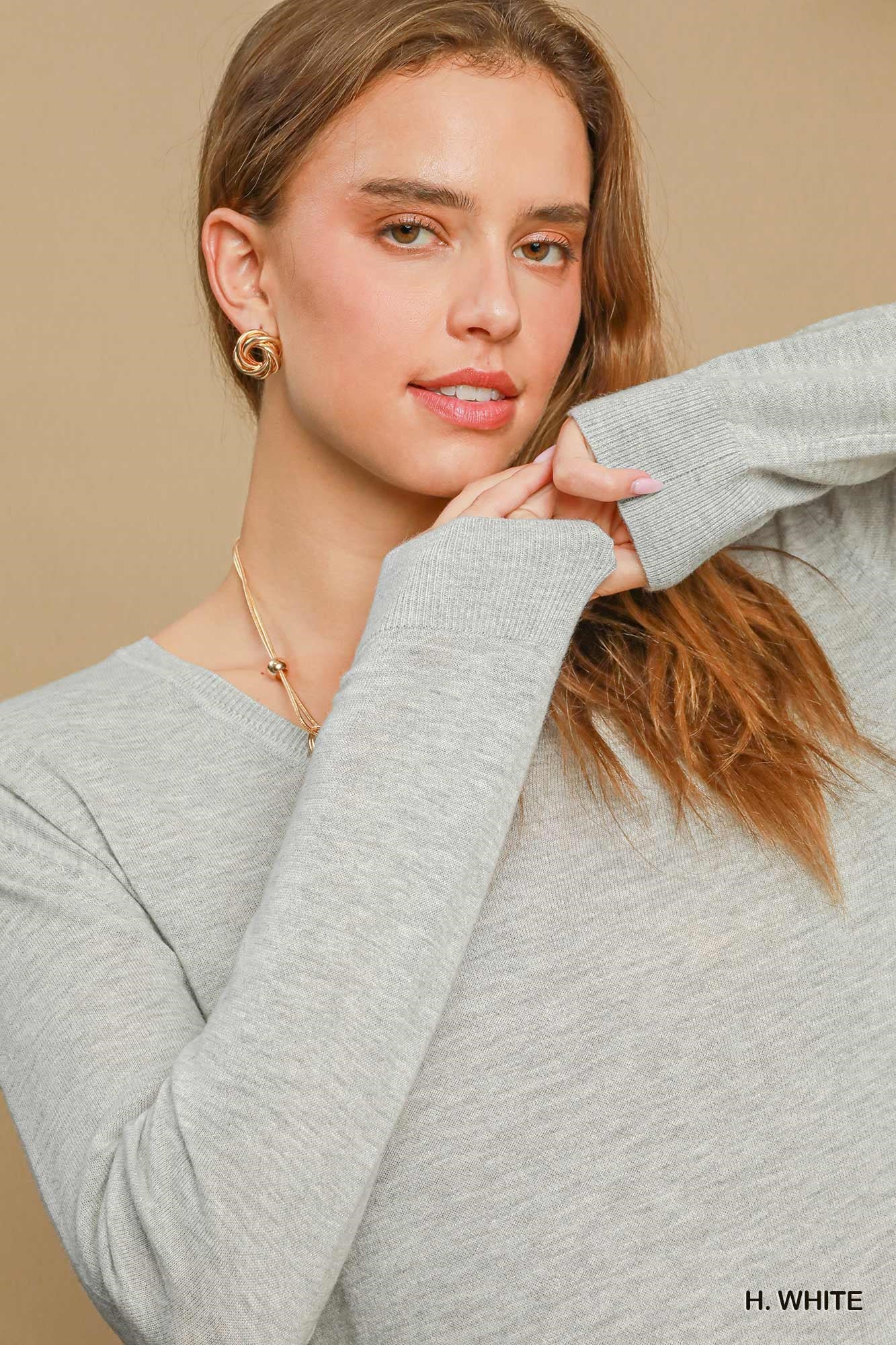 Heather Grey Long Sleeve V-Neck Top