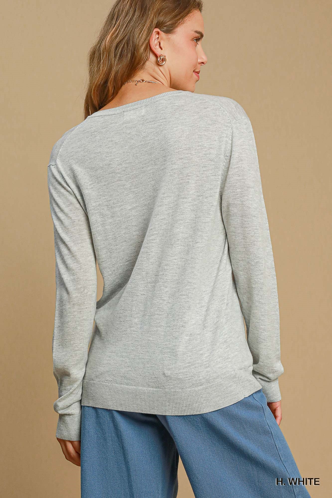 Heather Grey Long Sleeve V-Neck Top