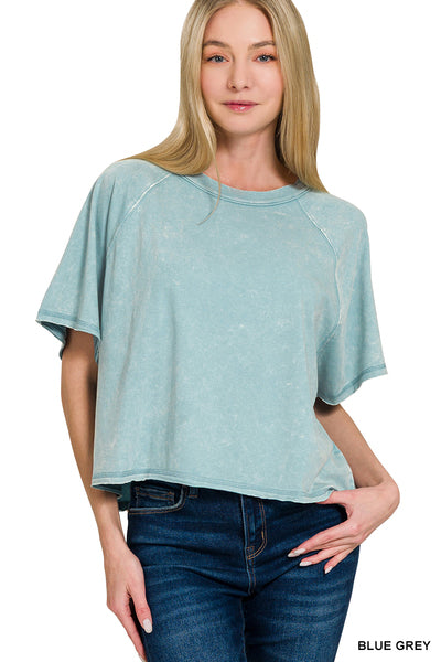 Blue Grey Mineral Wash Short Sleeve Top