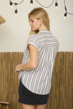 Striped Button Front Short Sleeve Blouse | Modern Grace Boutique