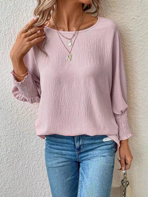 Lavender Long Sleeve Smocked Cuff Blouse