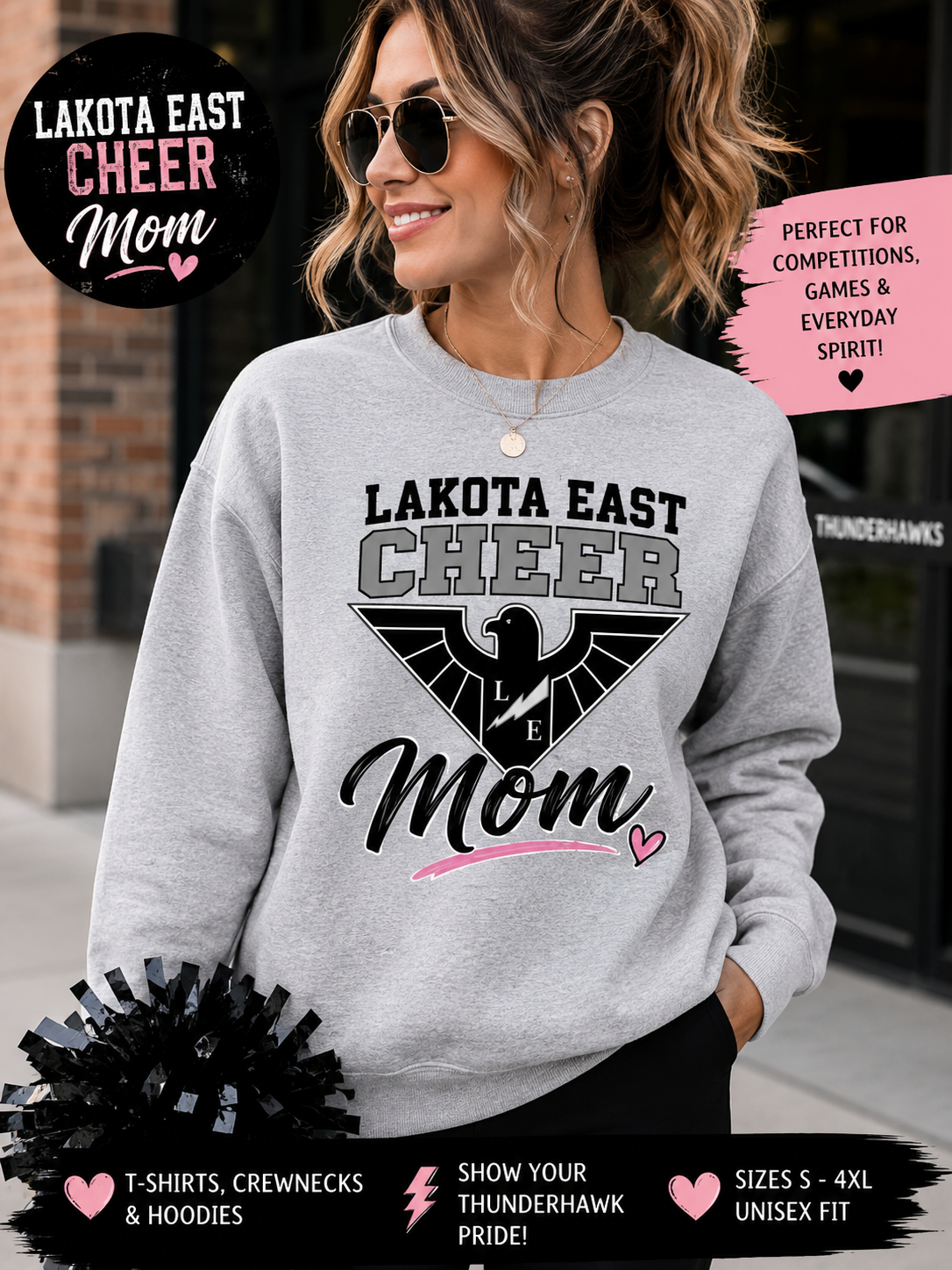 Lakota East Cheer Mom - Grey and Black