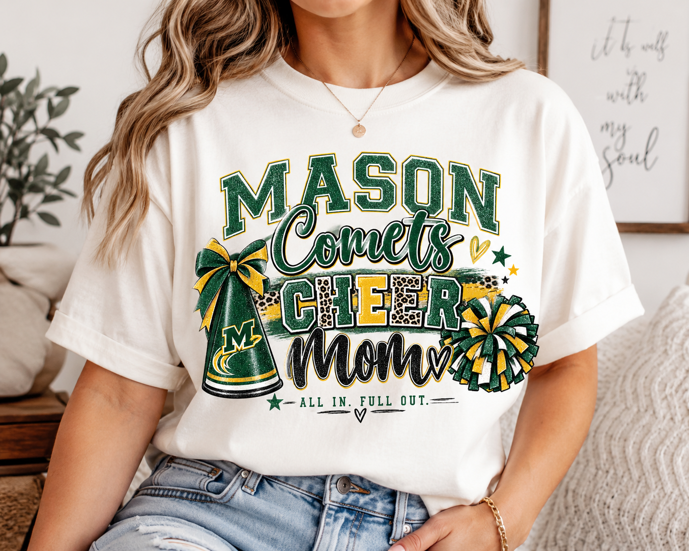 Mason Comets CHEER mom - Green and Yellow