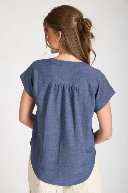 Cuffed Sleeve Button Down Light Weight - Navy