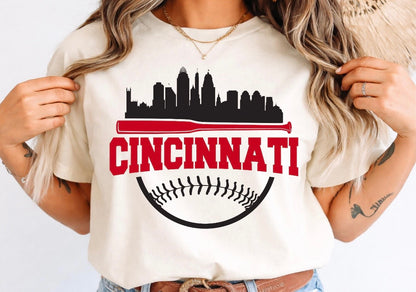 Cincinnati Skyline Baseball Tee