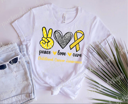 Peace Love Cure | Childhood Cancer Awareness Shirt