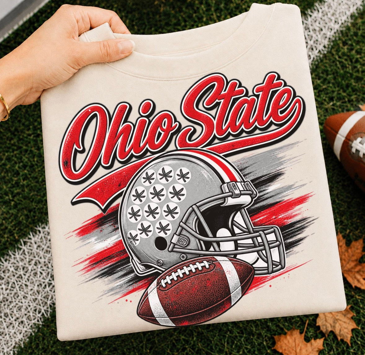 Ohio State Helmet & Football 🏈❤️🩶
