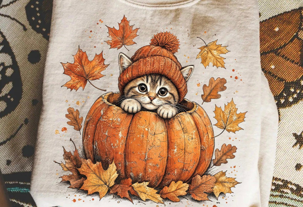 Cozy Fall Cat Pumpkin Shirt | Autumn Pumpkin Patch Tee