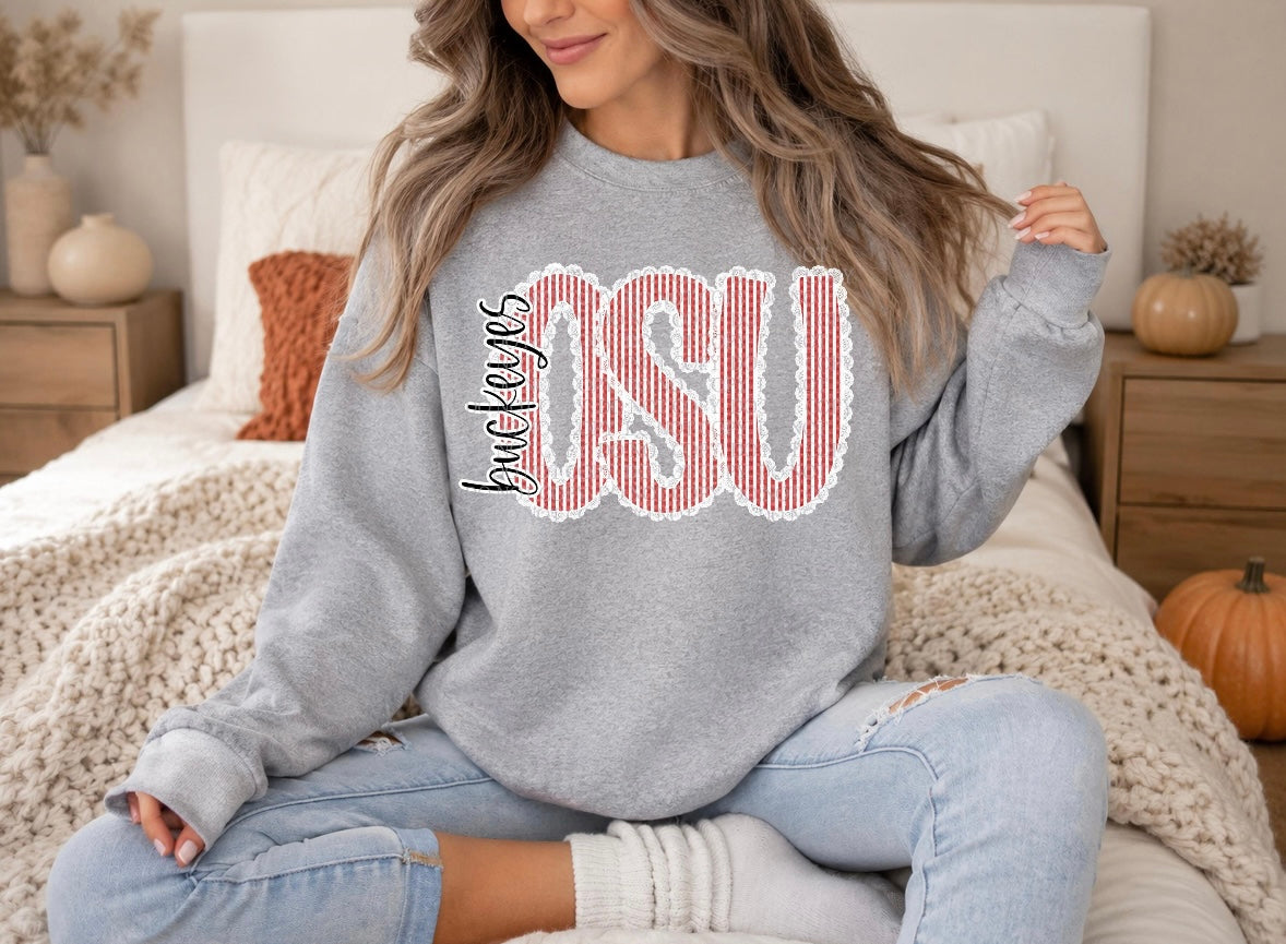 Buckeye Spirit Stripe Crewneck ❤️🩶