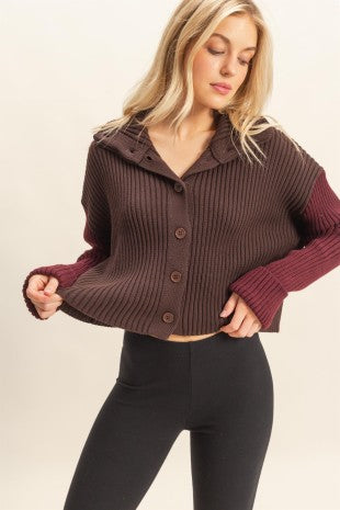 Contrasting Sleeves Sweater Cardigan