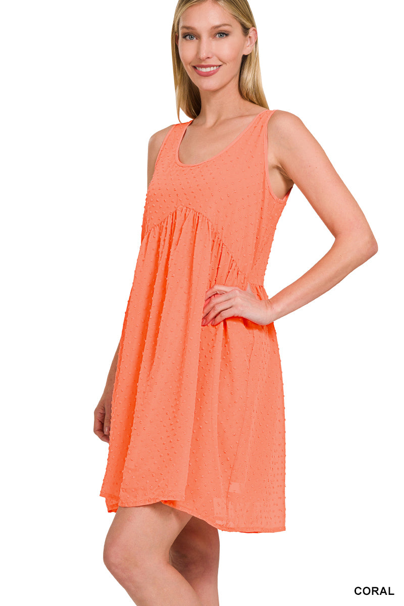 Coral Swiss Dot Babydoll Dress