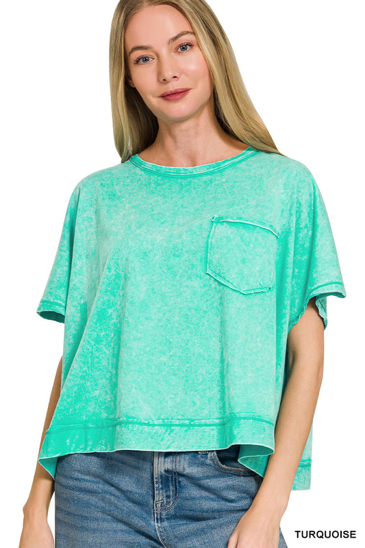 Turquoise Breeze Mineral Wash Pocket Tee