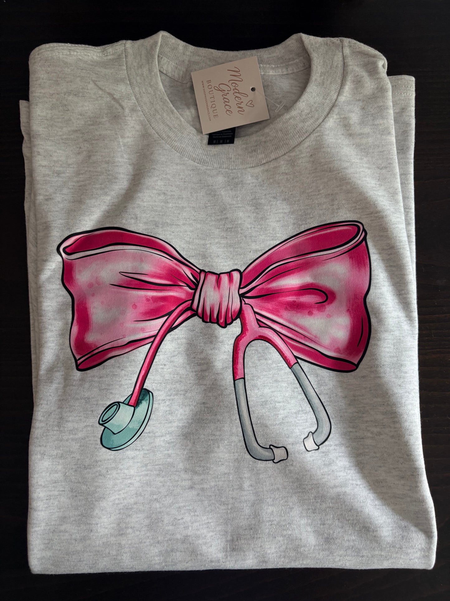 Pink Bow Stethoscope Graphic Tee / Crewneck / Hoodie | T-Shirt, Crewneck & Hoodie