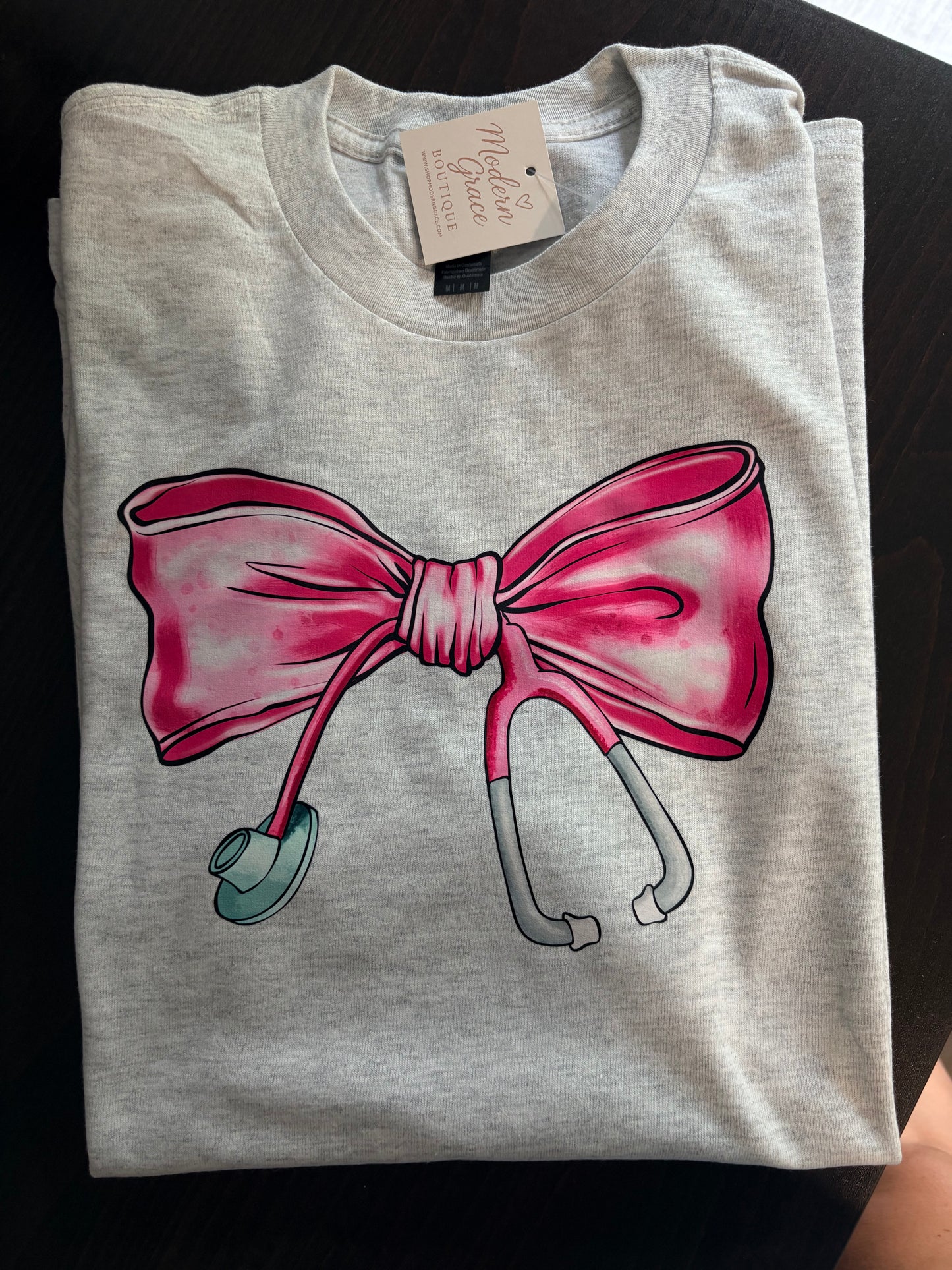 Pink Bow Stethoscope Graphic Tee / Crewneck / Hoodie | T-Shirt, Crewneck & Hoodie