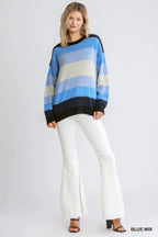 Cozy Blue Mix Striped Sweater | Modern Grace Boutique