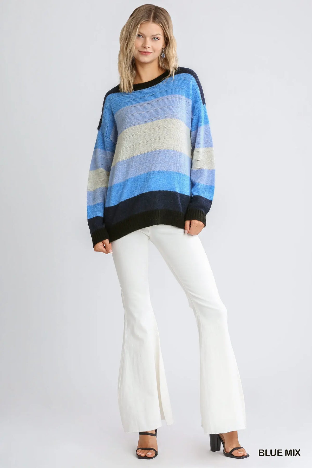 Cozy Blue Mix Striped Sweater | Modern Grace Boutique