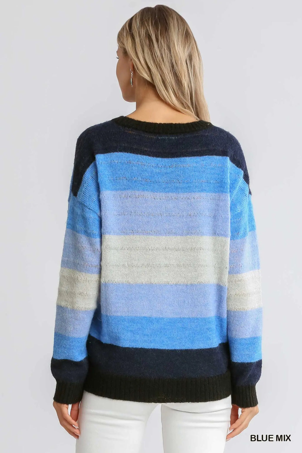 Cozy Blue Mix Striped Sweater | Modern Grace Boutique