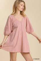 Light Mauve Textured V-Neck Dress | Modern Grace Boutique