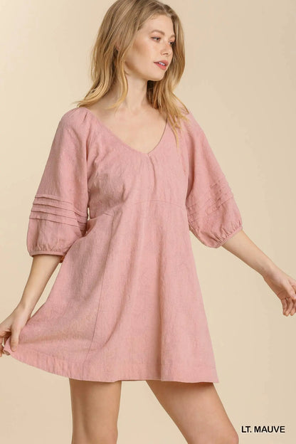 Lt Mauve Textured V-Neck Dress