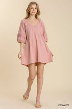 Light Mauve Textured V-Neck Dress | Modern Grace Boutique