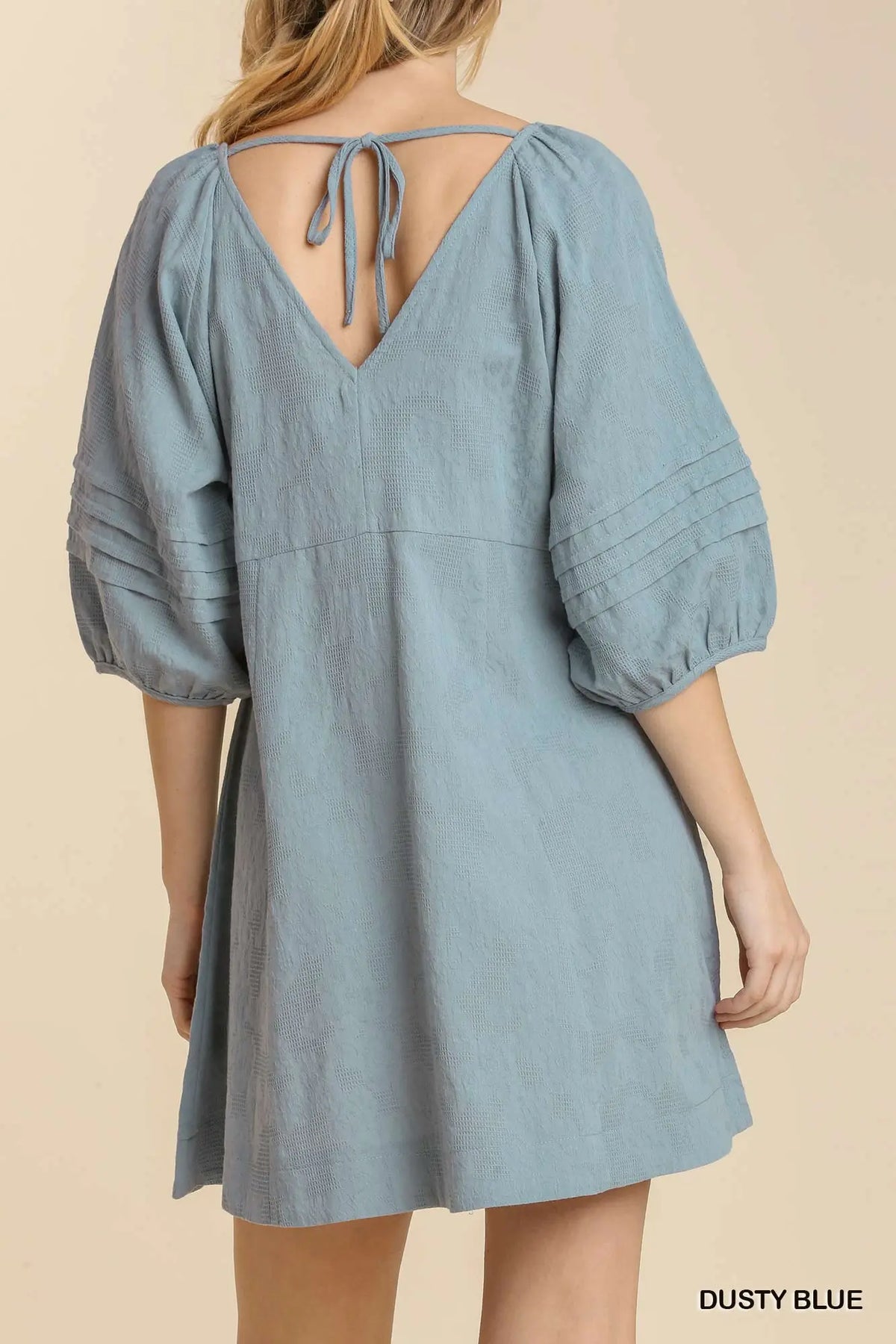 Dusty Blue Textured V-Neck Dress | Modern Grace Boutique