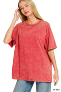 The Vintage Wash Boyfriend Tee | Dark Red Mineral Washed T-Shirt | Modern Grace Boutique