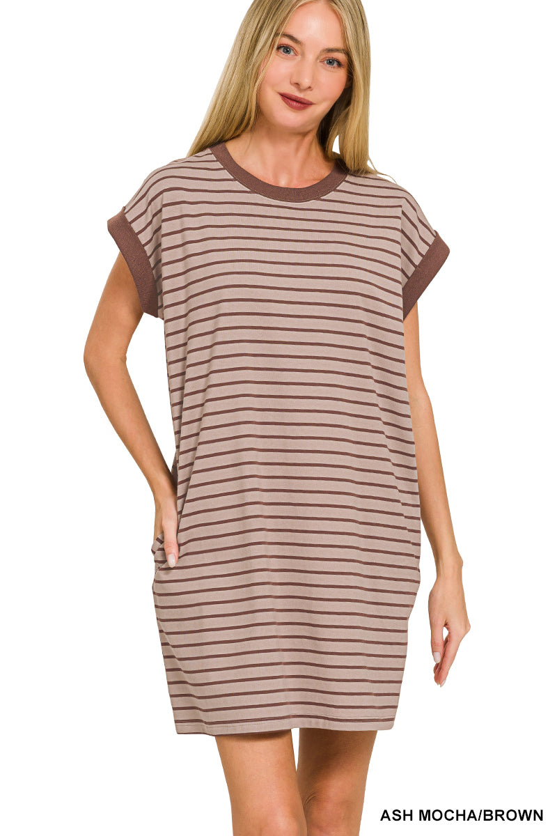 Mocha Striped T-Shirt Dress | Modern Grace Boutique