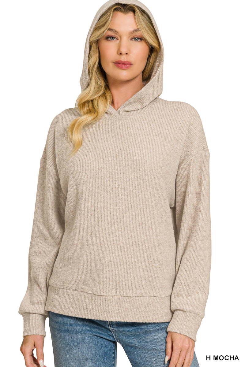 Mocha Cozy Days Hooded Knit Top | Modern Grace Boutique