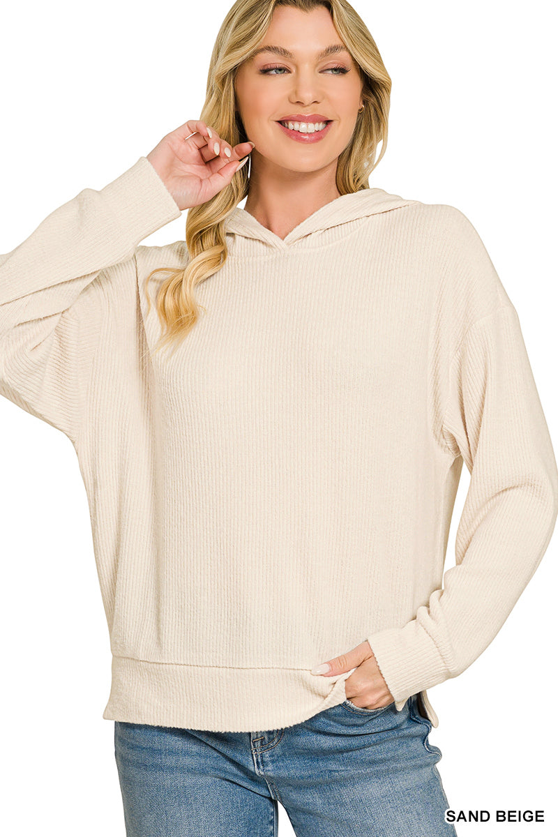 Beige Cozy Days Hooded Knit Top | Modern Grace Boutique