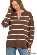Chocolate Stripe Knit Sweater | Modern Grace Boutique