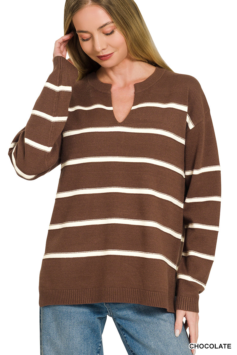 Chocolate Stripe Knit Sweater | Modern Grace Boutique