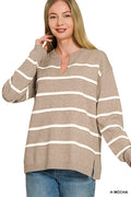 Split Neck Striped Sweater