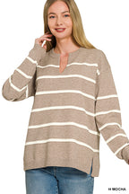 Split Neck Striped Sweater